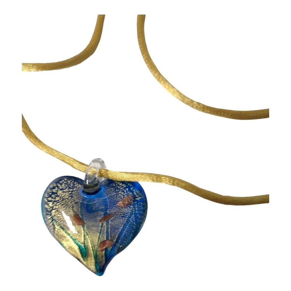 Blue Gold Ocean Colored Heart Pendant Rope Style Necklace Jewelry Or Craft Charm - Picture 5 of 7